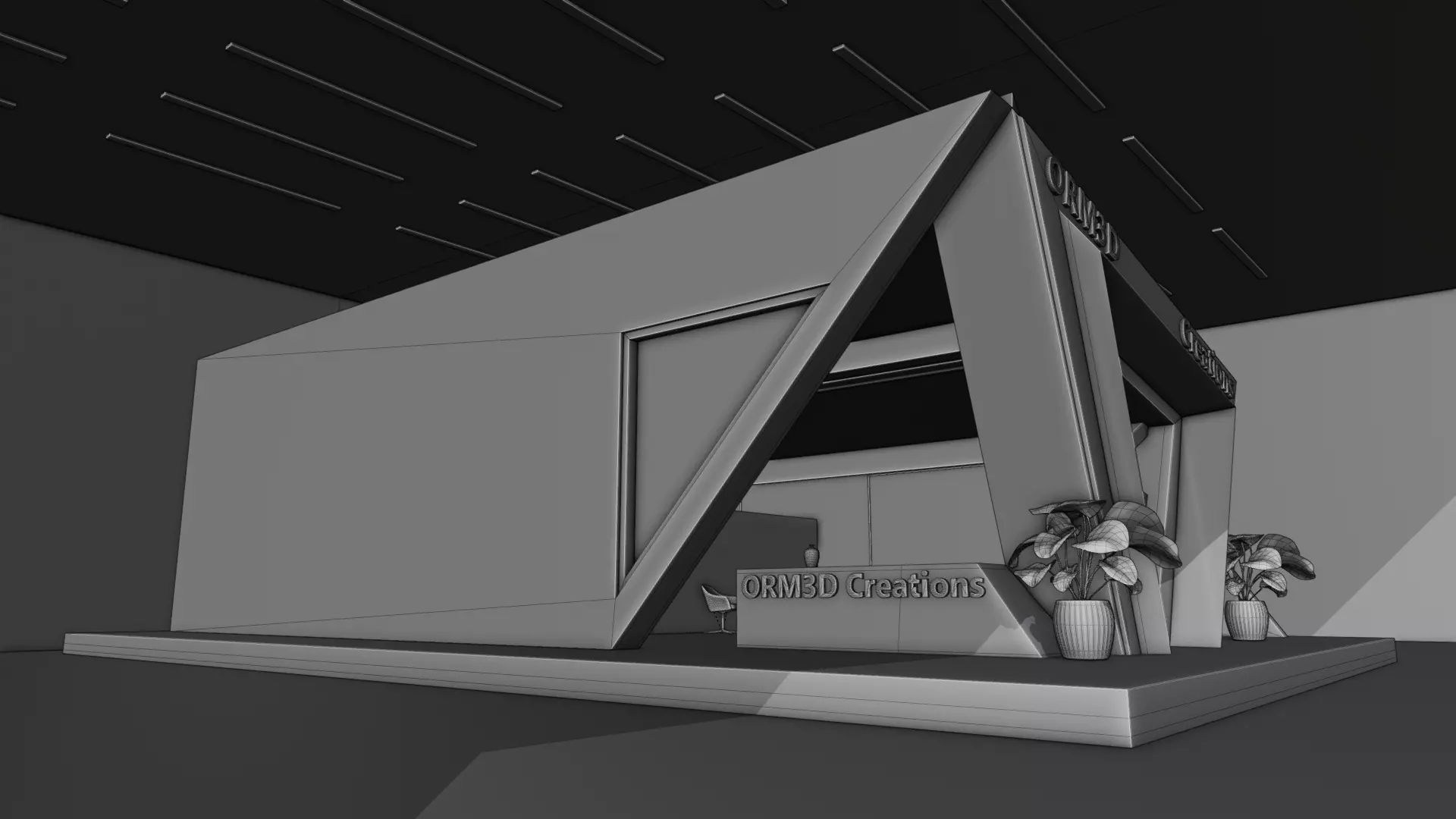 Futuristic Display Booth with Lighting Setup Blender 3D Model 3D model_7
