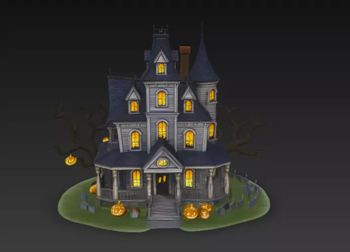 Spooky Halloween Mansion 3D Model 3D model_0