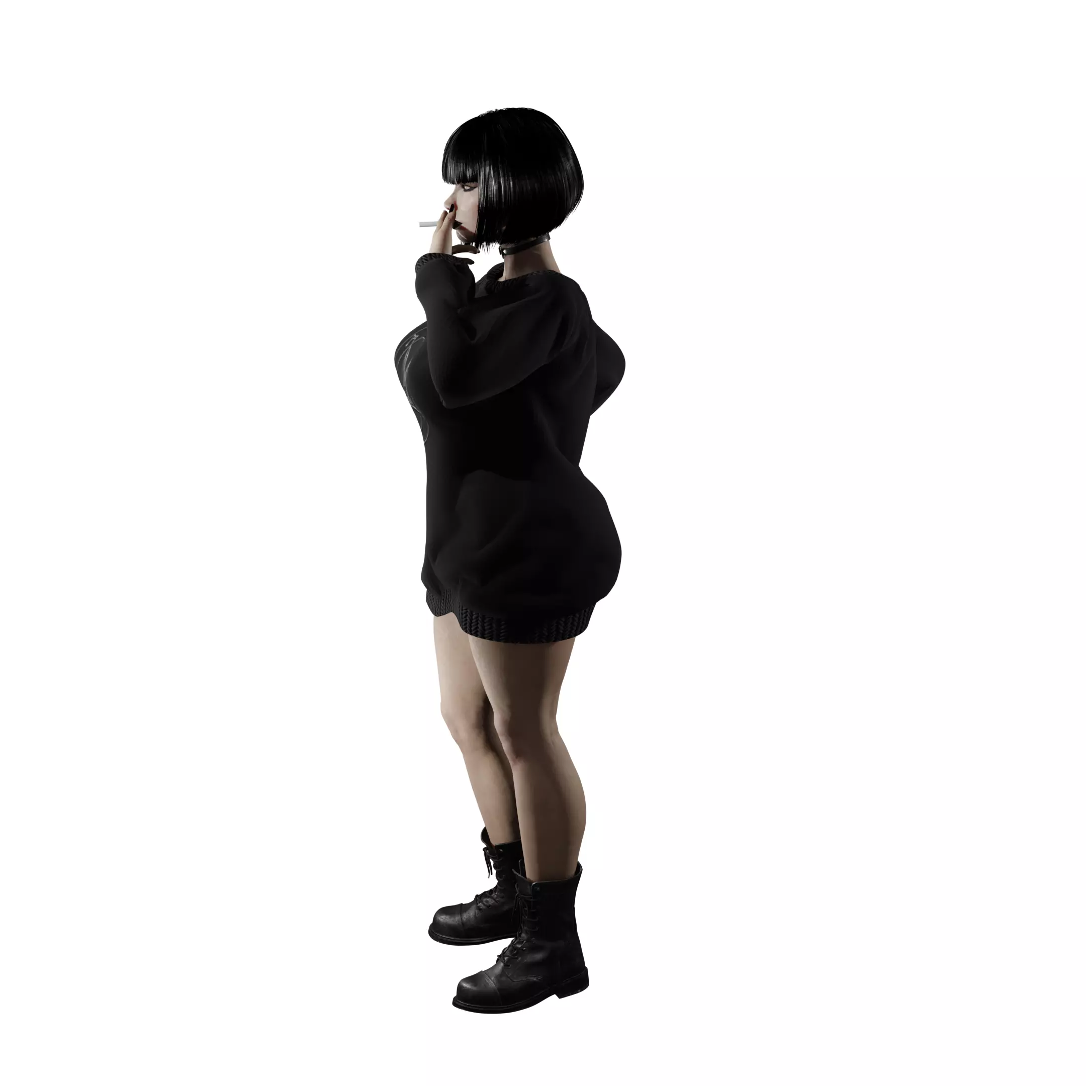 Cute Goth Girl Smoking 3D print model_3