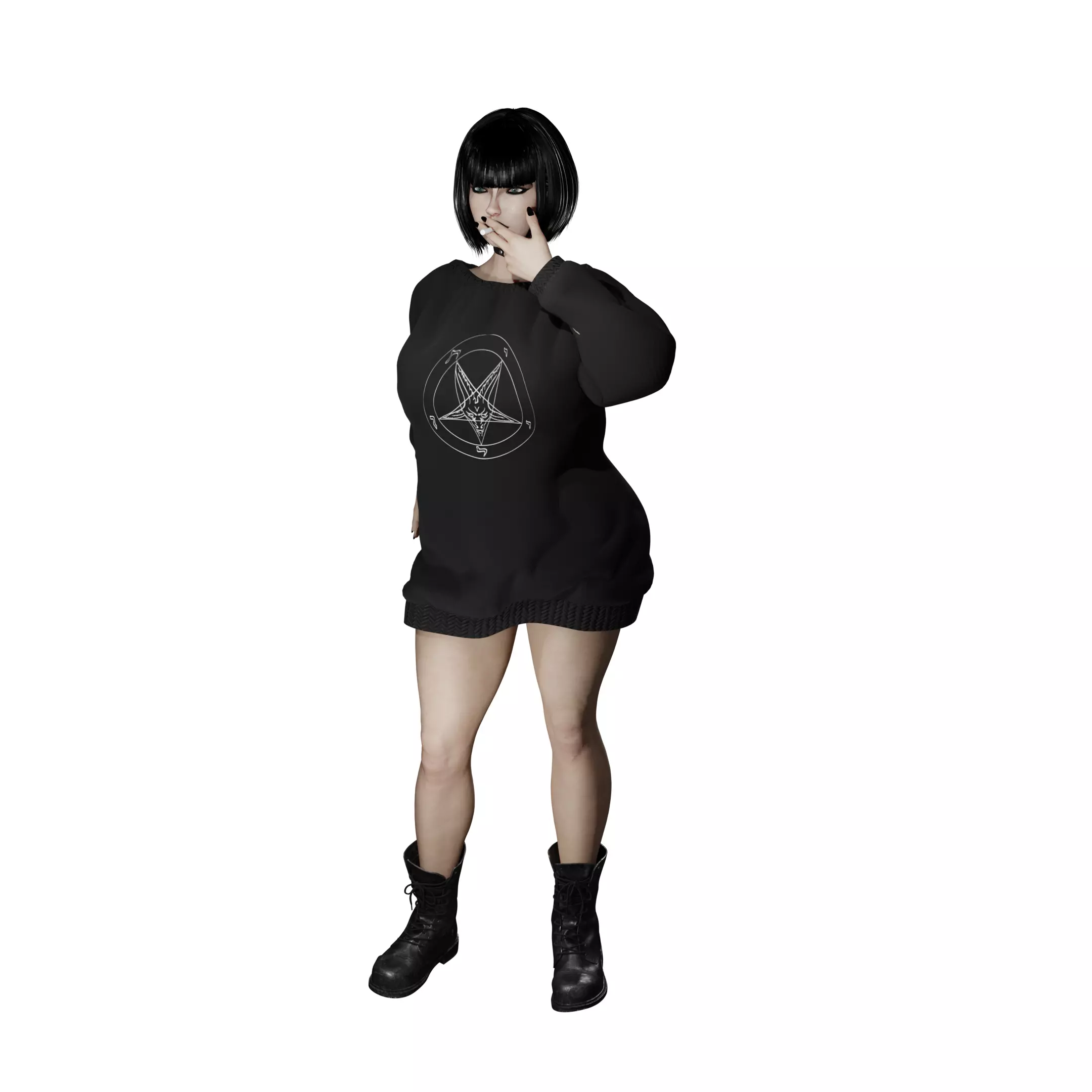 Cute Goth Girl Smoking 3D print model_2