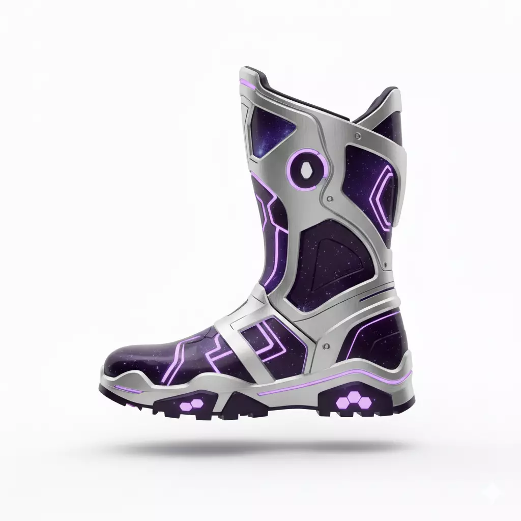 Cosmic Cyberpunk Combat Boot 3D Model Galactic Tech Footwear Low-poly 3D model_0