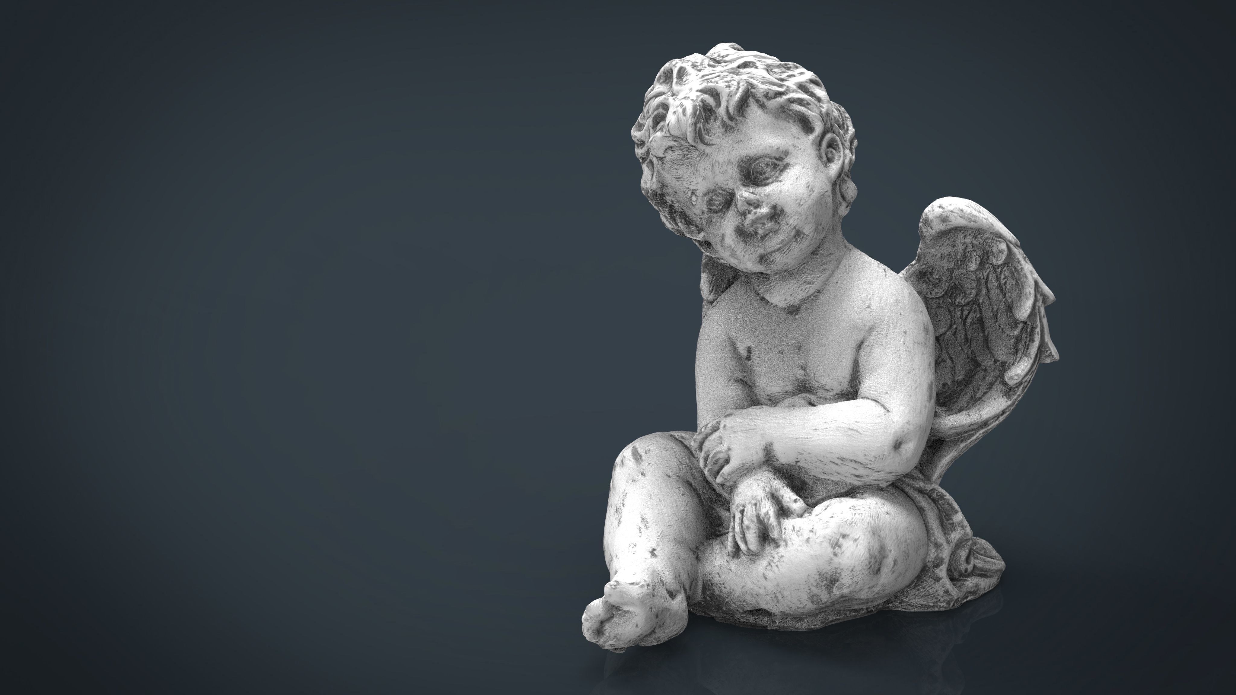 Angel statue of baby Low-poly 3D model_2