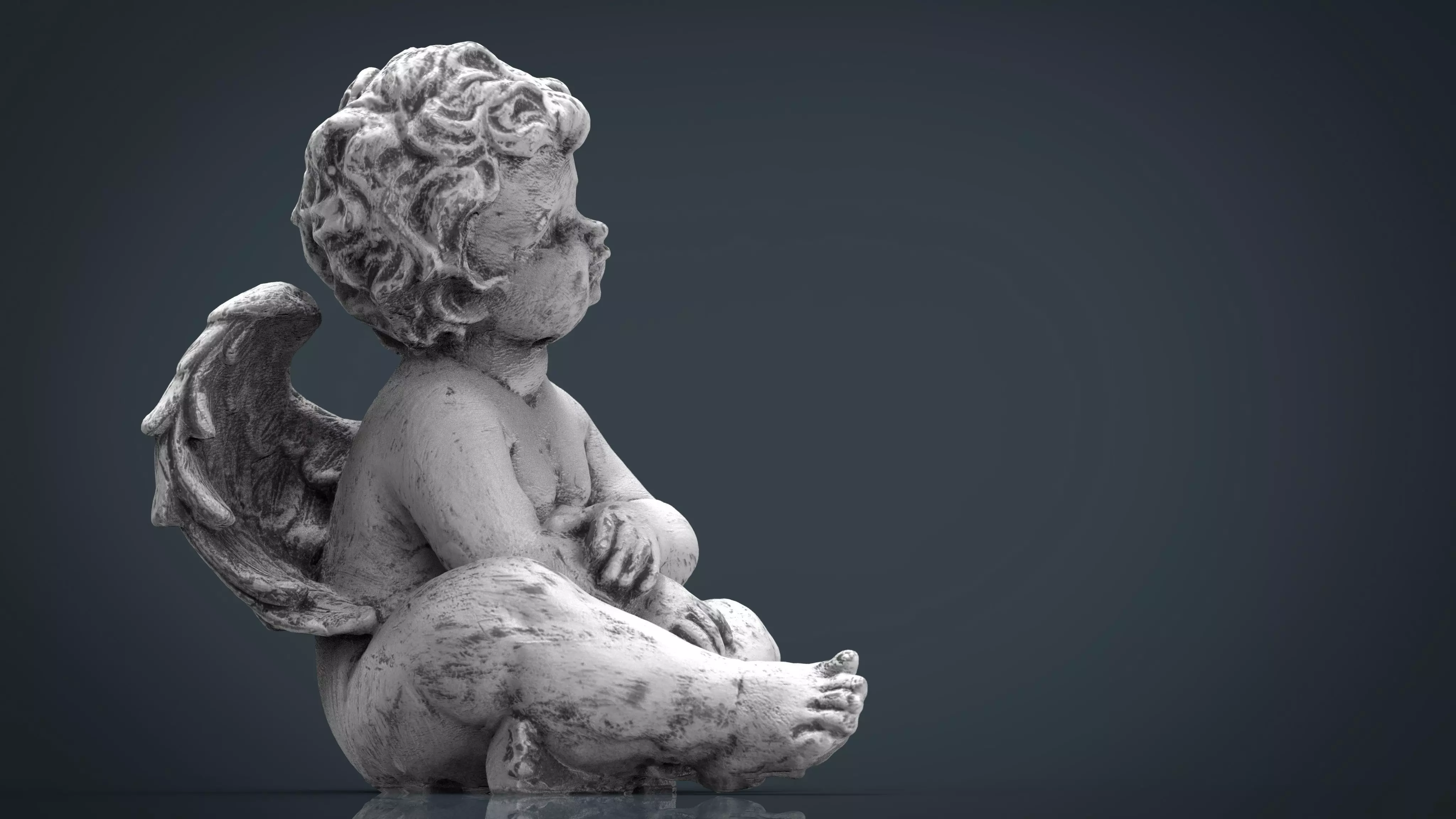Angel statue of baby Low-poly 3D model_0