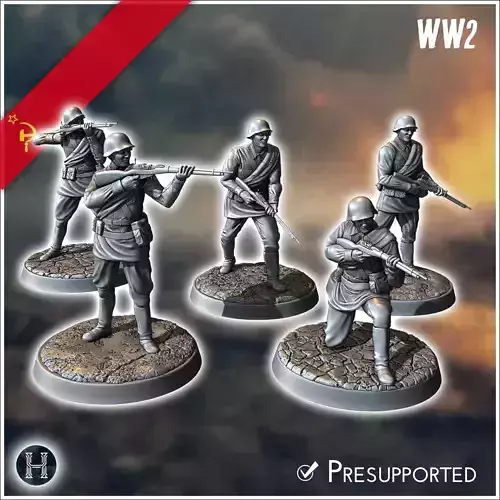 Set of five Soviet Russian Red Army soldiers WW2 USSR with Mosin