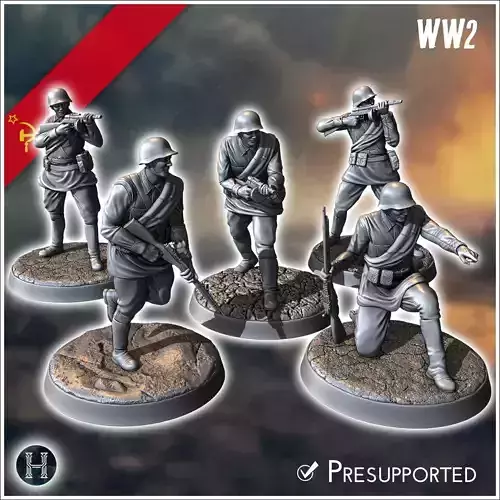 Set of five Soviet Russian Red Army soldiers WW2 USSR with Mosin