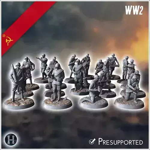 Set of 20 Russian Soviet artillery and cannon crews USSR WW2 7 -