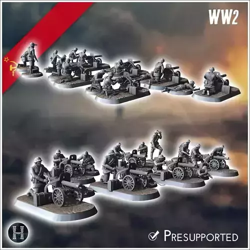 Set of 15 WW2 HMG Soviet soldiers with Maxim PM1910 9 - Soviet a