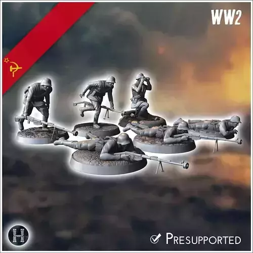 Set of 6 WW2 Soviet anti-tank soldiers with AT PTRS-41 rifles 11