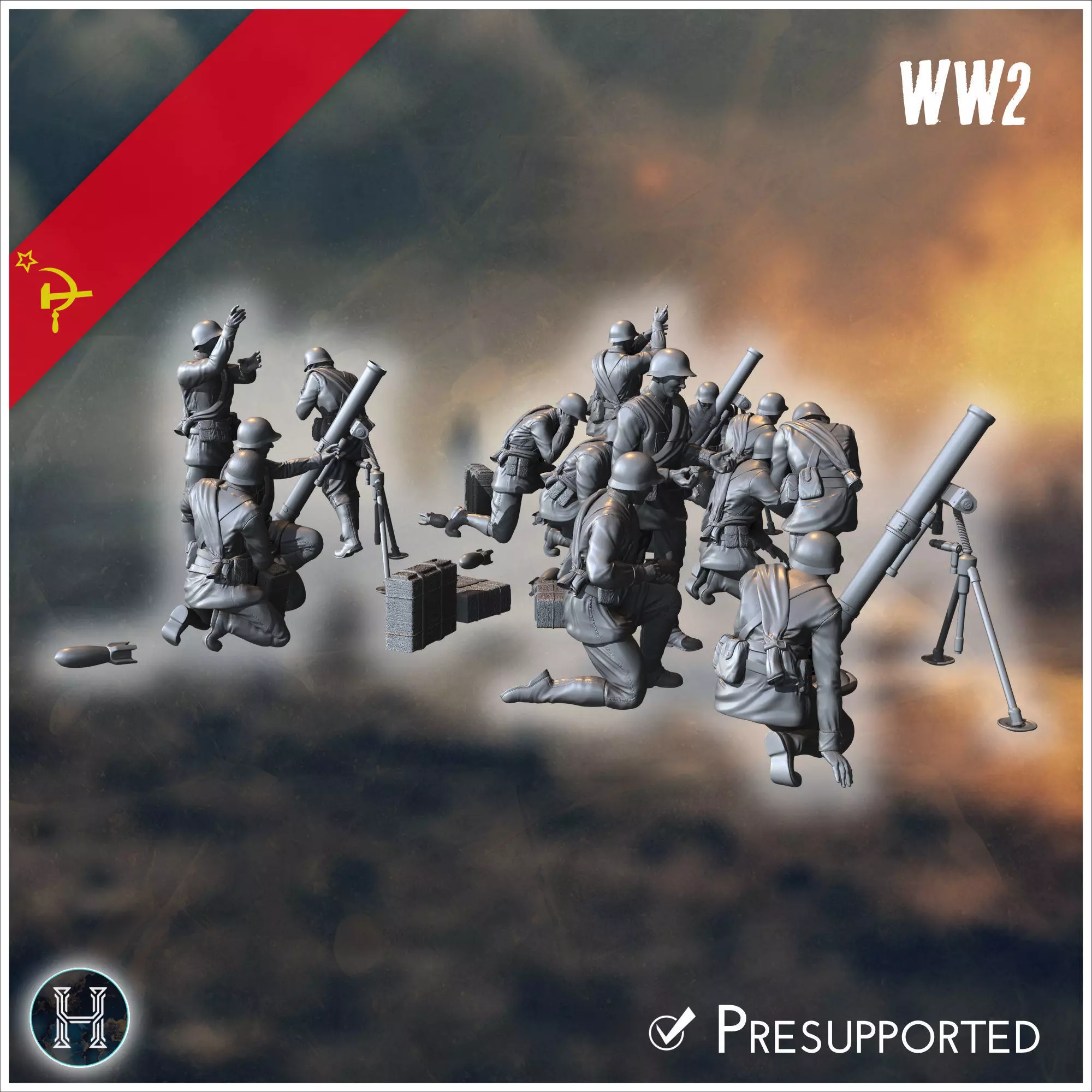 107mm M1938 Soviet heavy mortars squad with 15 crews 2 - Soviet 3D print model_2