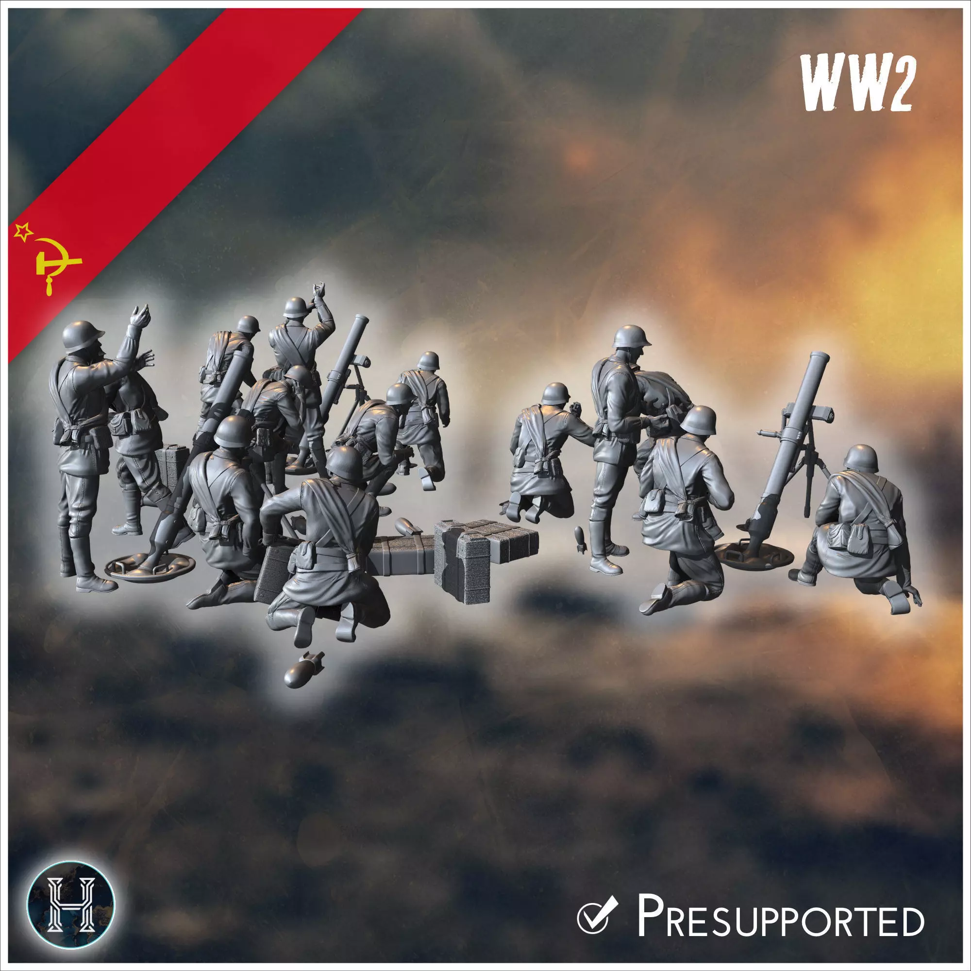 107mm M1938 Soviet heavy mortars squad with 15 crews 2 - Soviet 3D print model_3