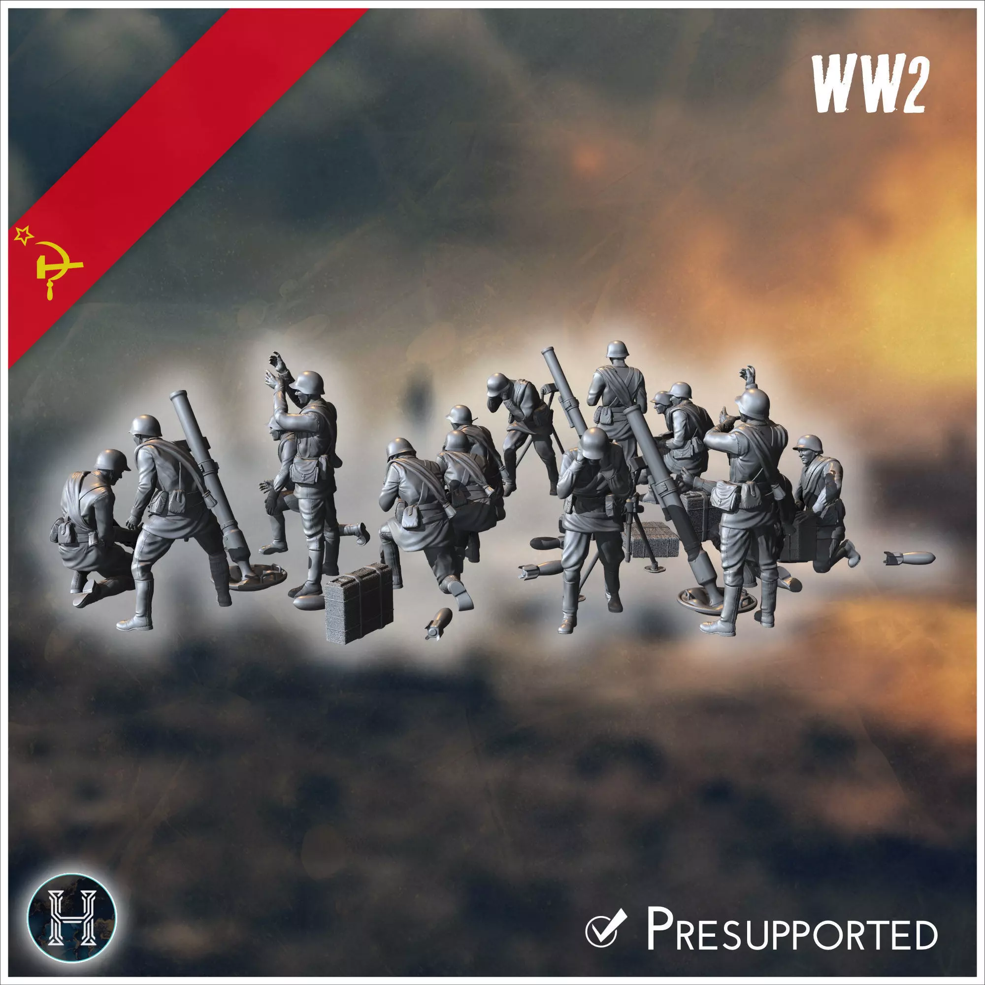 107mm M1938 Soviet heavy mortars squad with 15 crews 2 - Soviet 3D print model_5