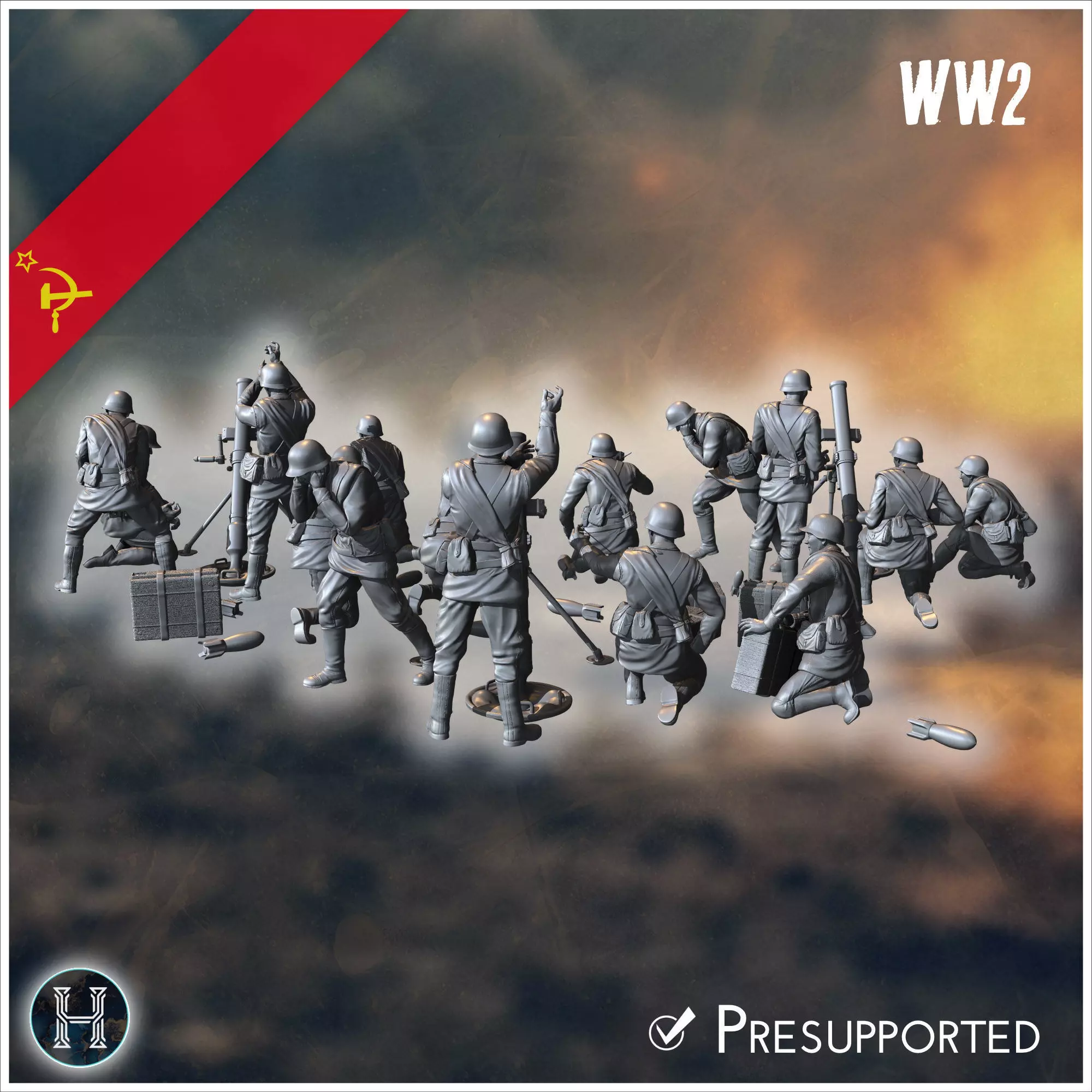 107mm M1938 Soviet heavy mortars squad with 15 crews 2 - Soviet 3D print model_4