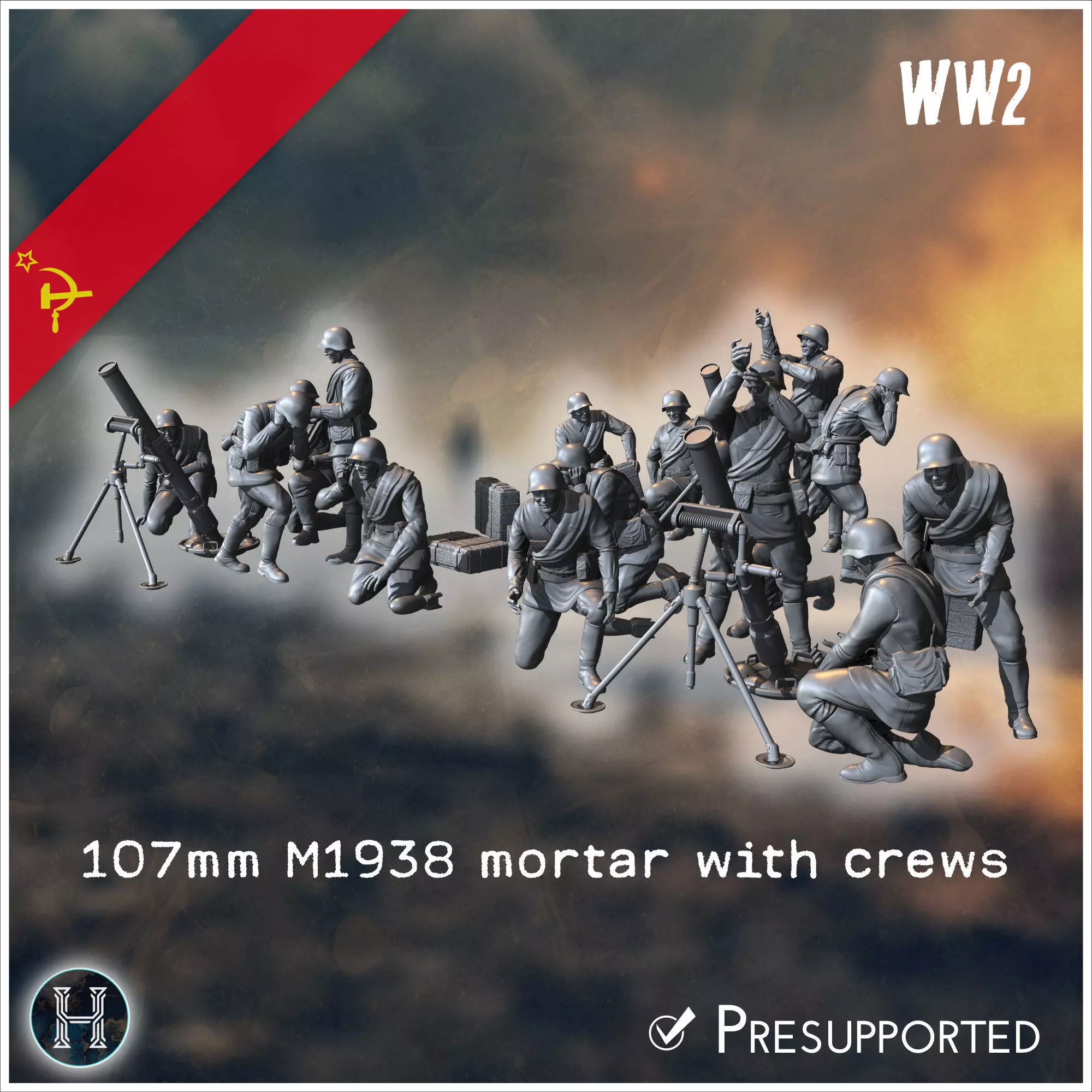 107mm M1938 Soviet heavy mortars squad with 15 crews 2 - Soviet 3D print model_0