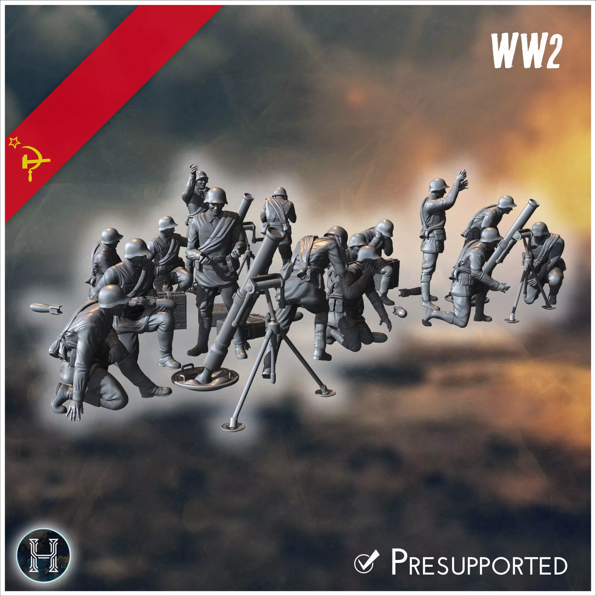 107mm M1938 Soviet heavy mortars squad with 15 crews 2 - Soviet 3D print model_9