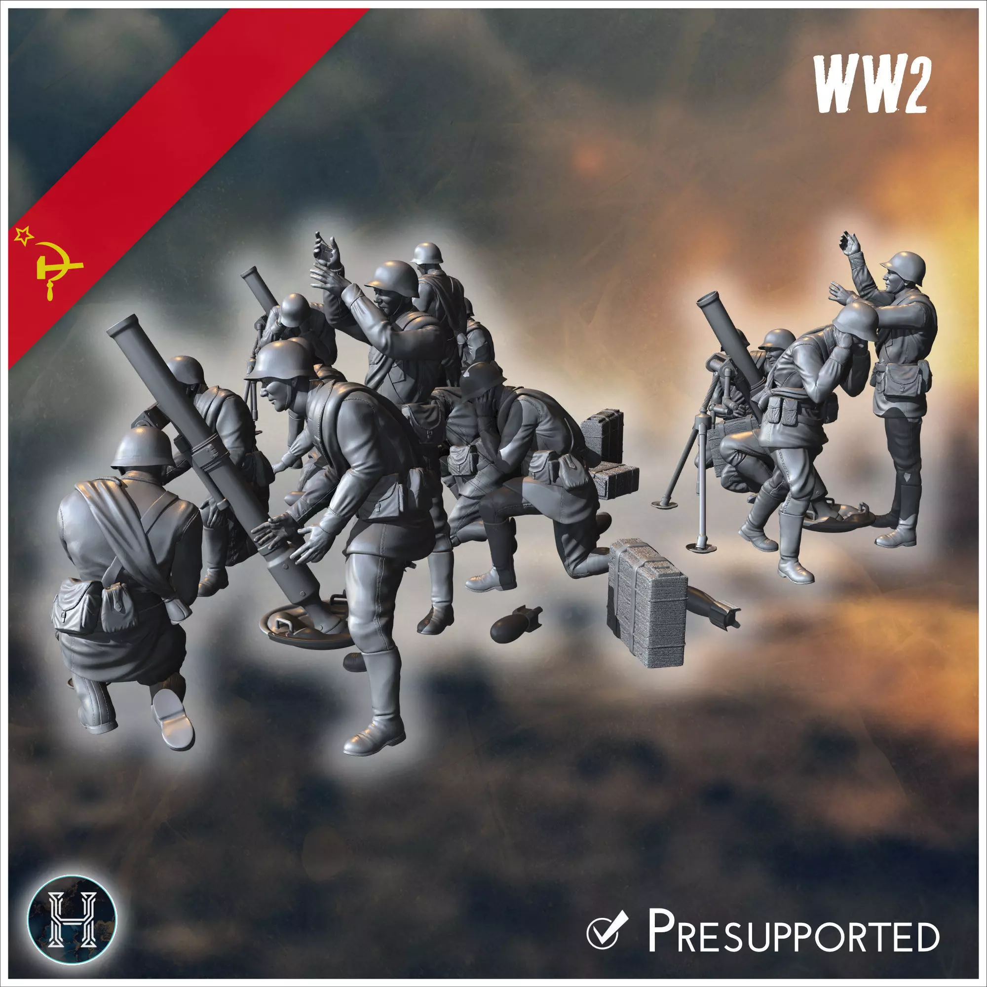 107mm M1938 Soviet heavy mortars squad with 15 crews 2 - Soviet 3D print model_6