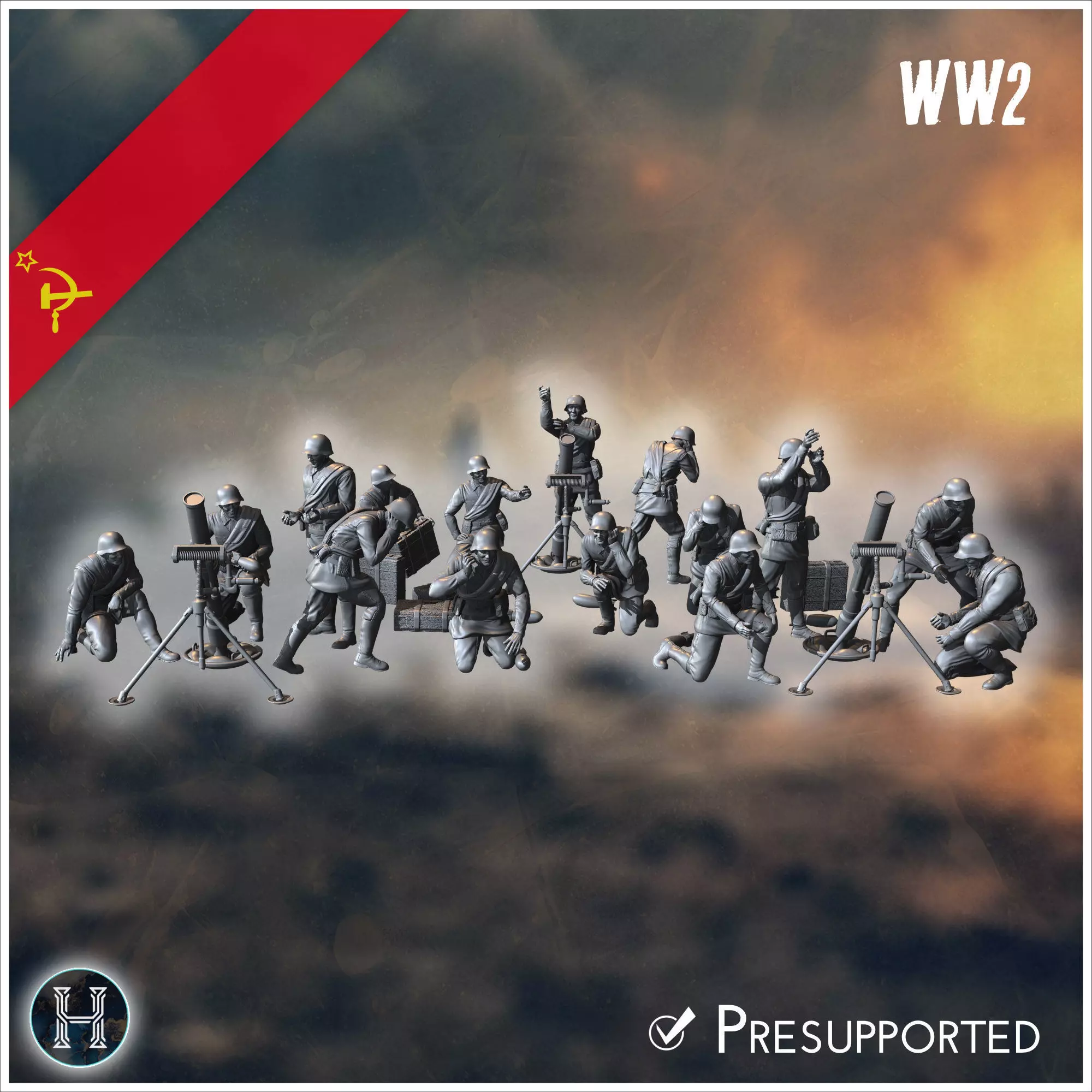 107mm M1938 Soviet heavy mortars squad with 15 crews 2 - Soviet 3D print model_8
