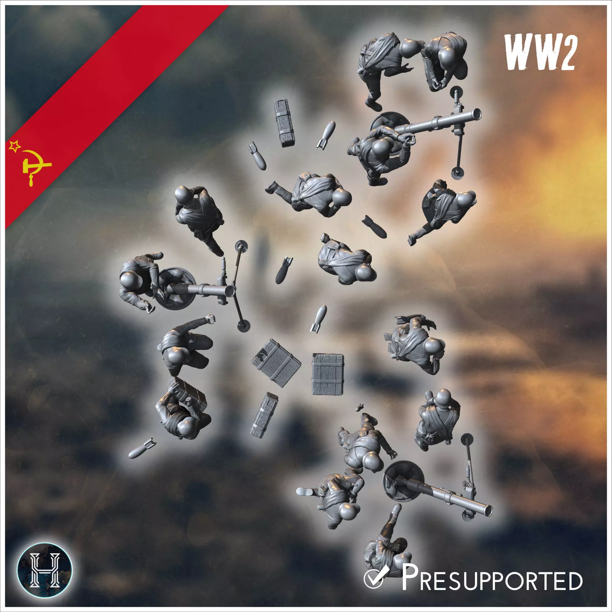 107mm M1938 Soviet heavy mortars squad with 15 crews 2 - Soviet 3D print model_1