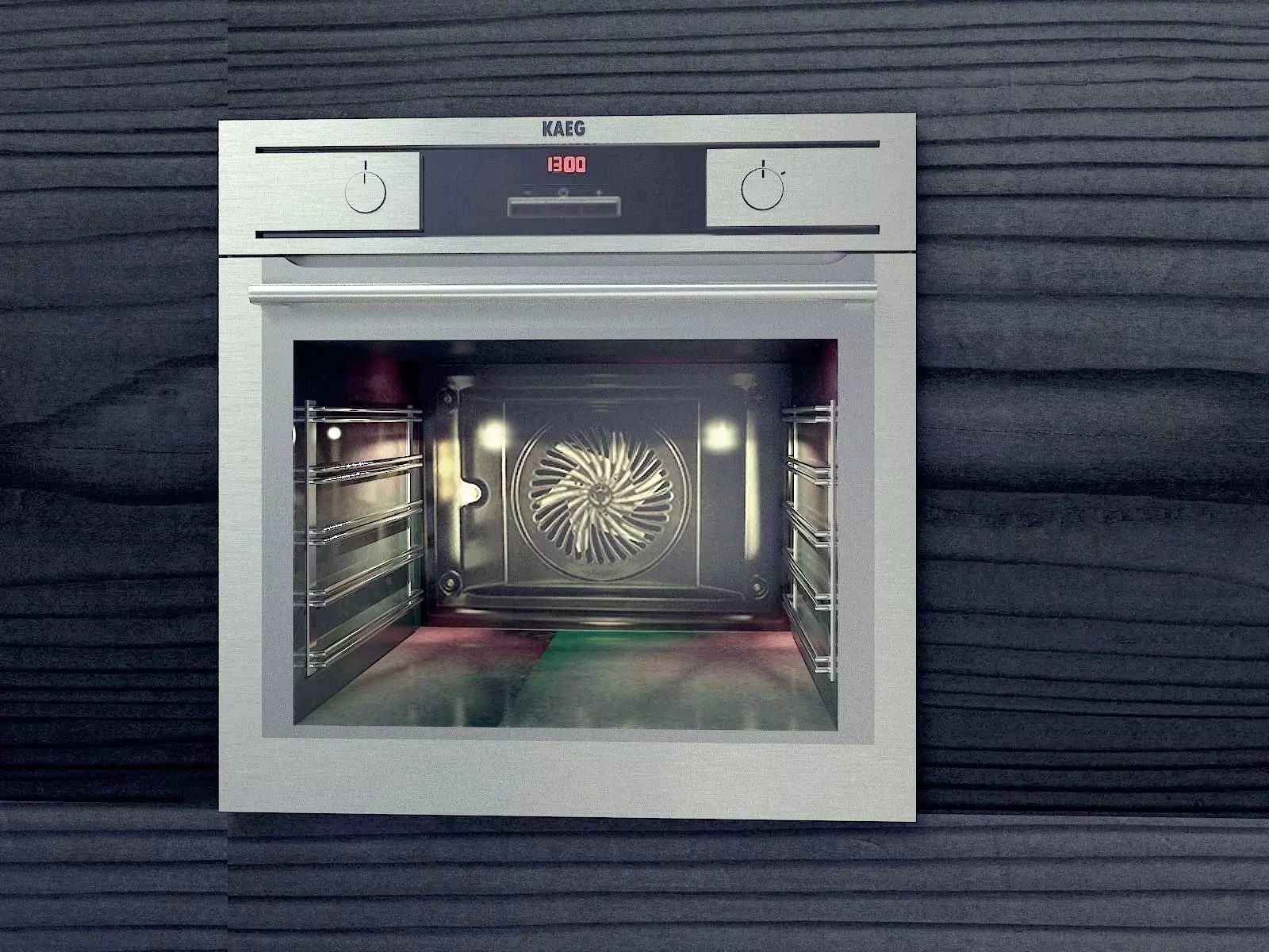 microwave stainless steel oven on wooden wall 3D model_0