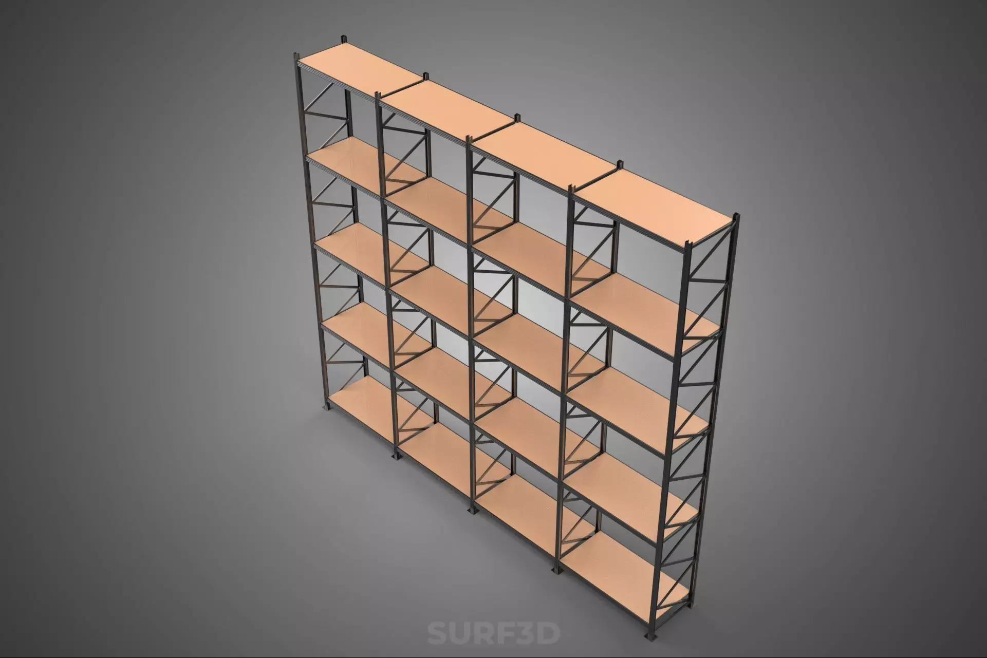 STEEL WOOD WAREHOUSE METAL SHELVING ORGANIZED STORAGE RACK SHELF 3D model_2