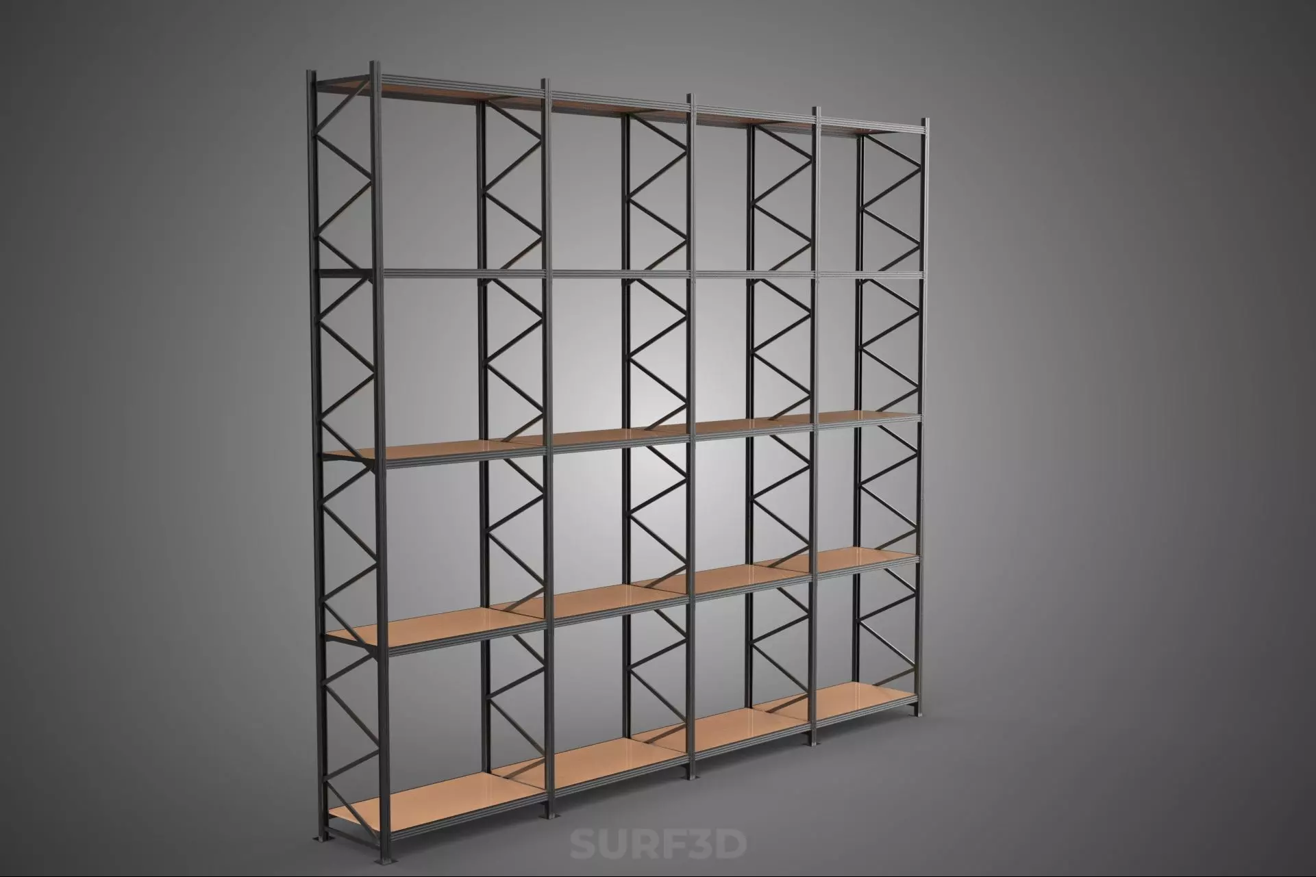 STEEL WOOD WAREHOUSE METAL SHELVING ORGANIZED STORAGE RACK SHELF 3D model_6