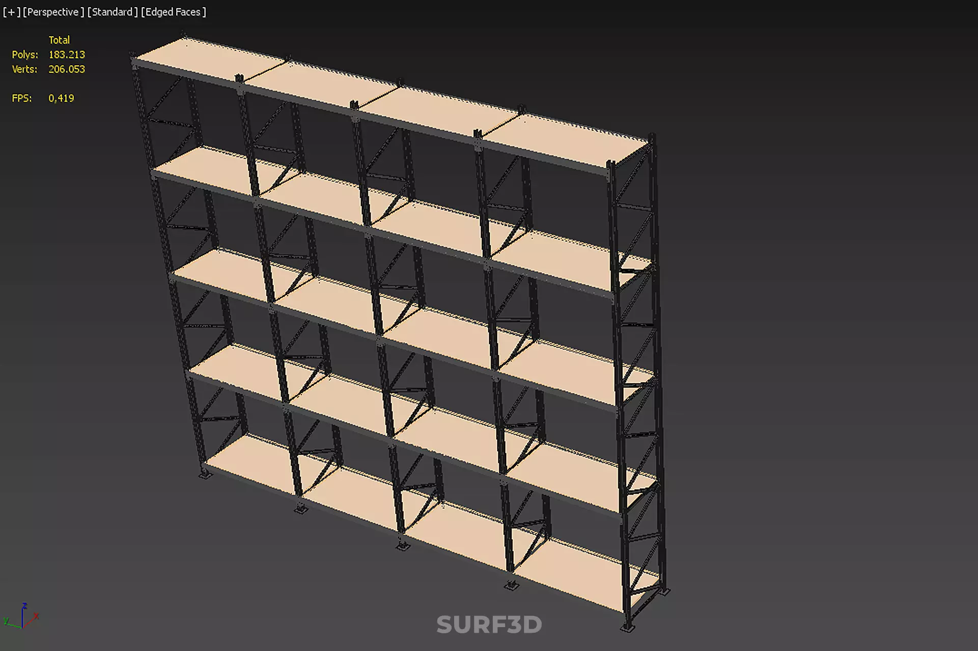 STEEL WOOD WAREHOUSE METAL SHELVING ORGANIZED STORAGE RACK SHELF 3D model_25