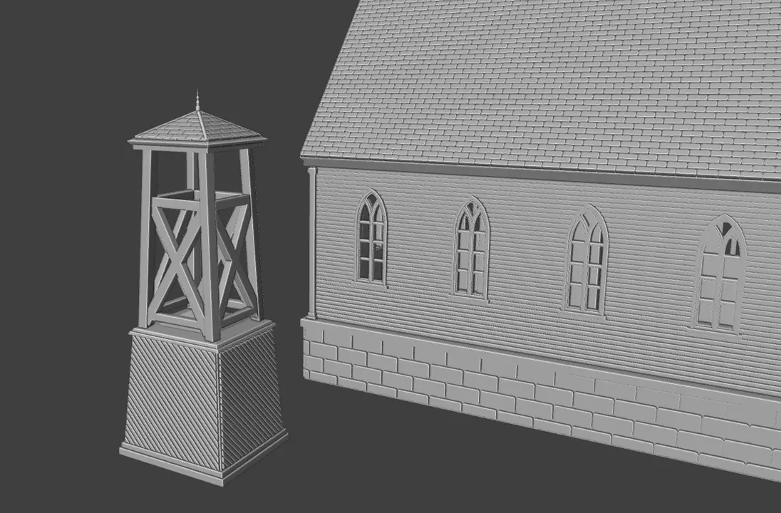 Historic Countryside Church Chapel Blender STL Game Ready 3D print model_12