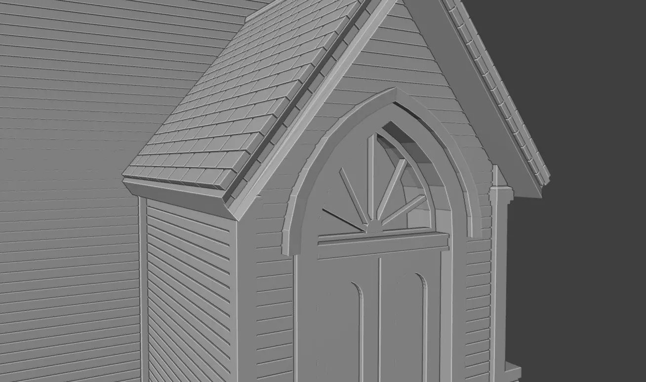 Historic Countryside Church Chapel Blender STL Game Ready 3D print model_9