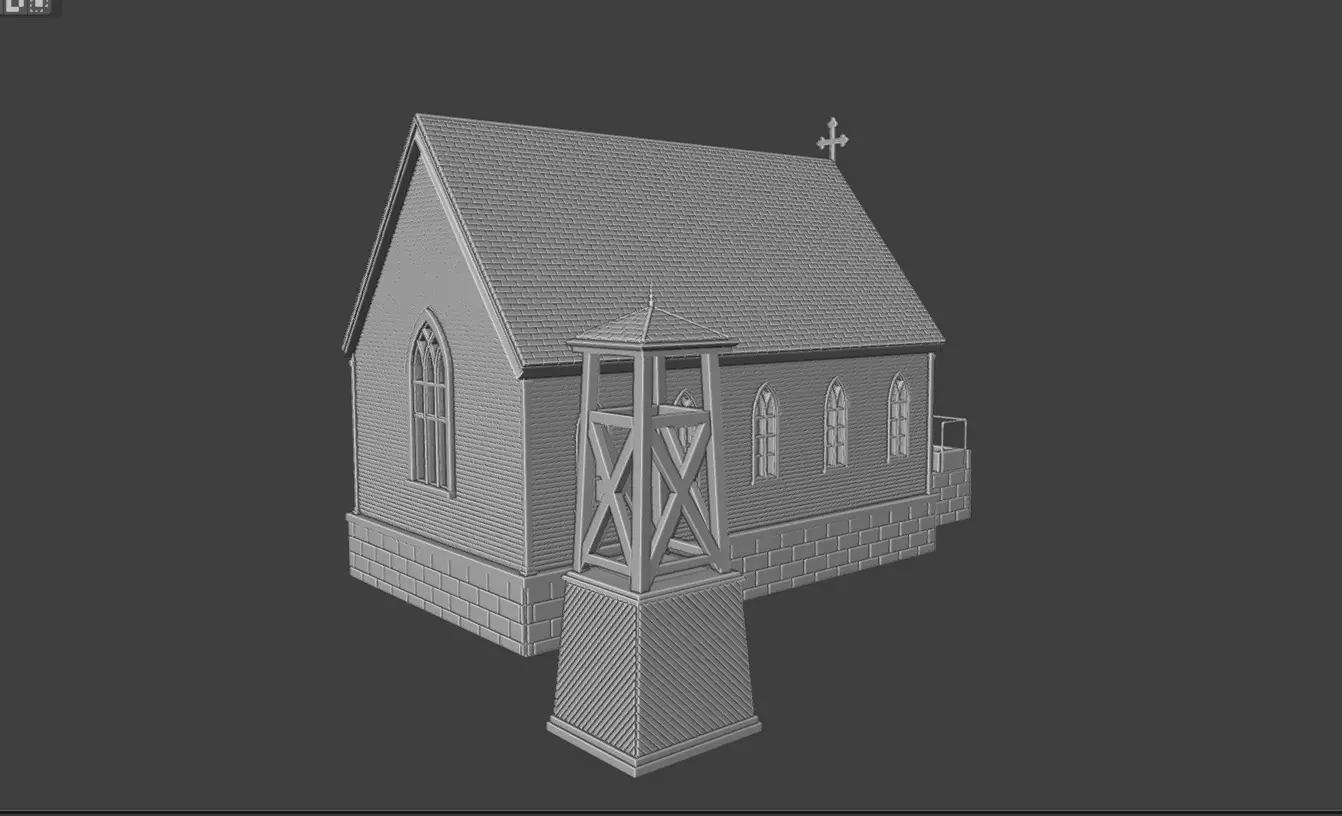 Historic Countryside Church Chapel Blender STL Game Ready 3D print model_7