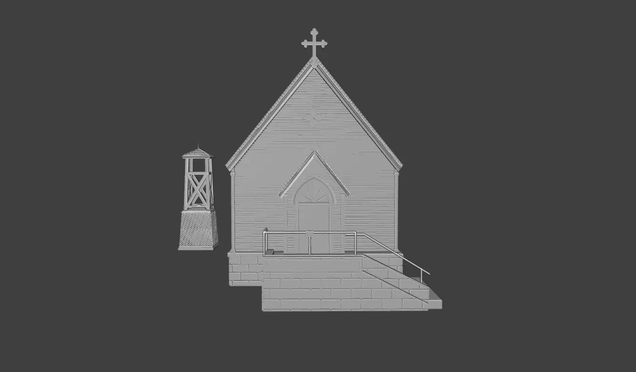 Historic Countryside Church Chapel Blender STL Game Ready 3D print model_6
