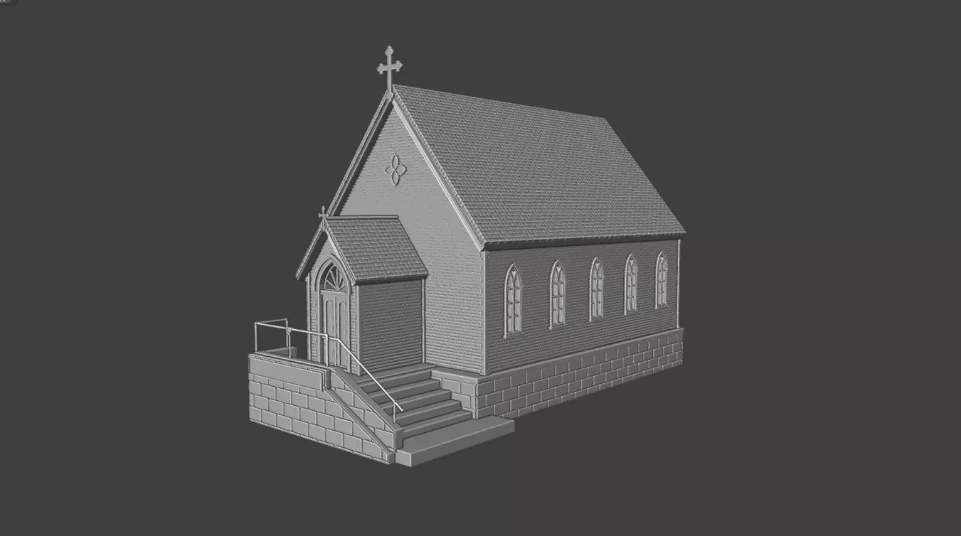 Historic Countryside Church Chapel Blender STL Game Ready 3D print model_4