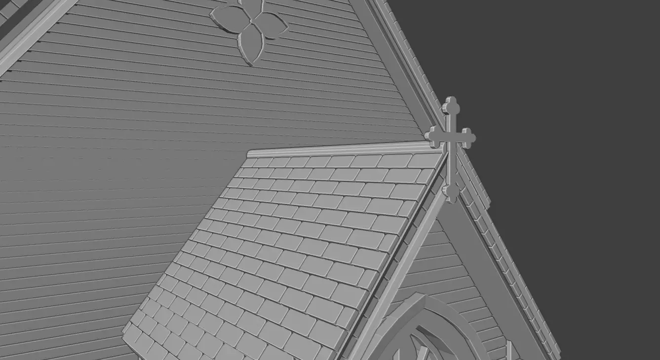 Historic Countryside Church Chapel Blender STL Game Ready 3D print model_10