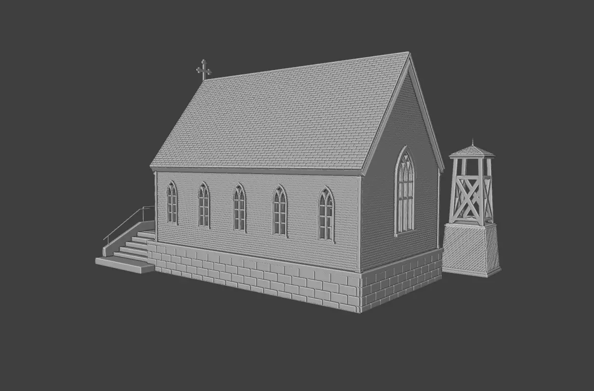 Historic Countryside Church Chapel Blender STL Game Ready 3D print model_5