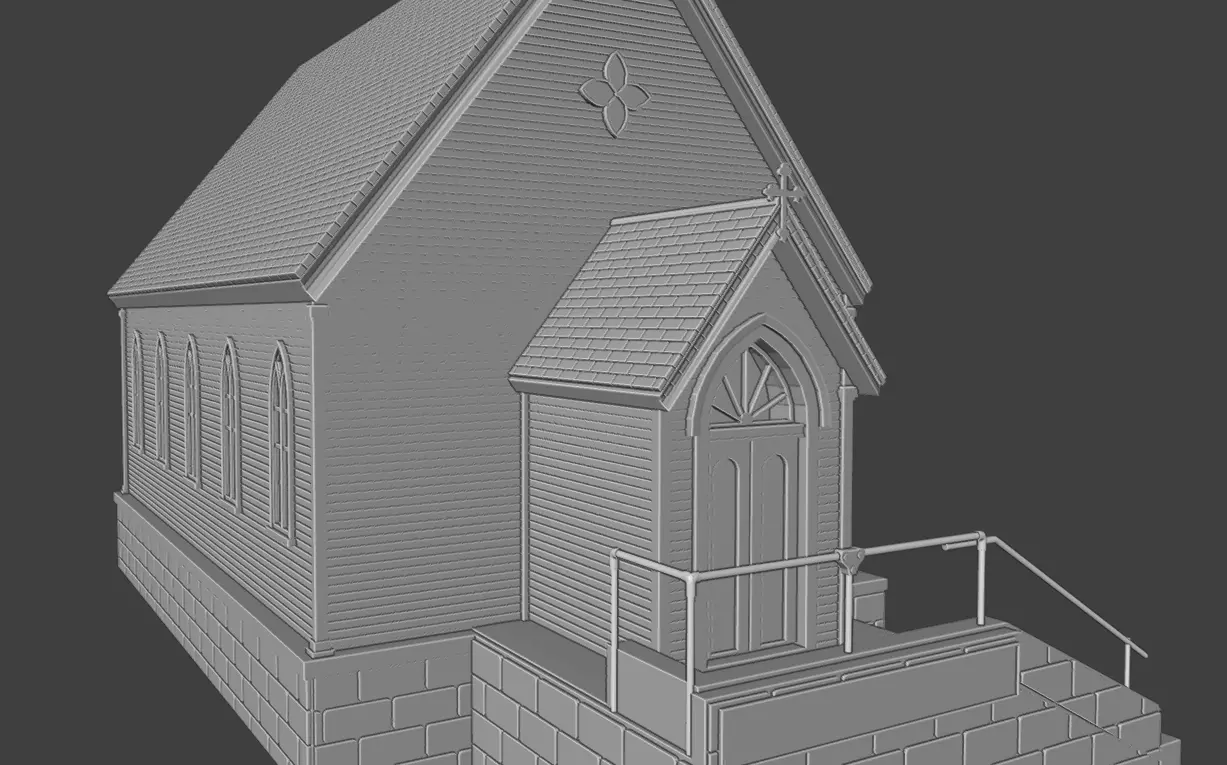 Historic Countryside Church Chapel Blender STL Game Ready 3D print model_8