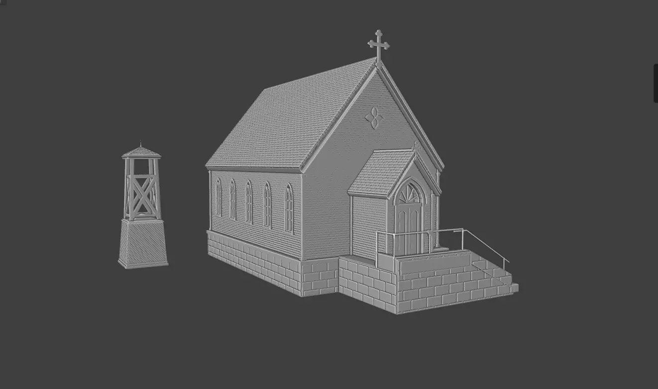 Historic Countryside Church Chapel Blender STL Game Ready 3D print model_3