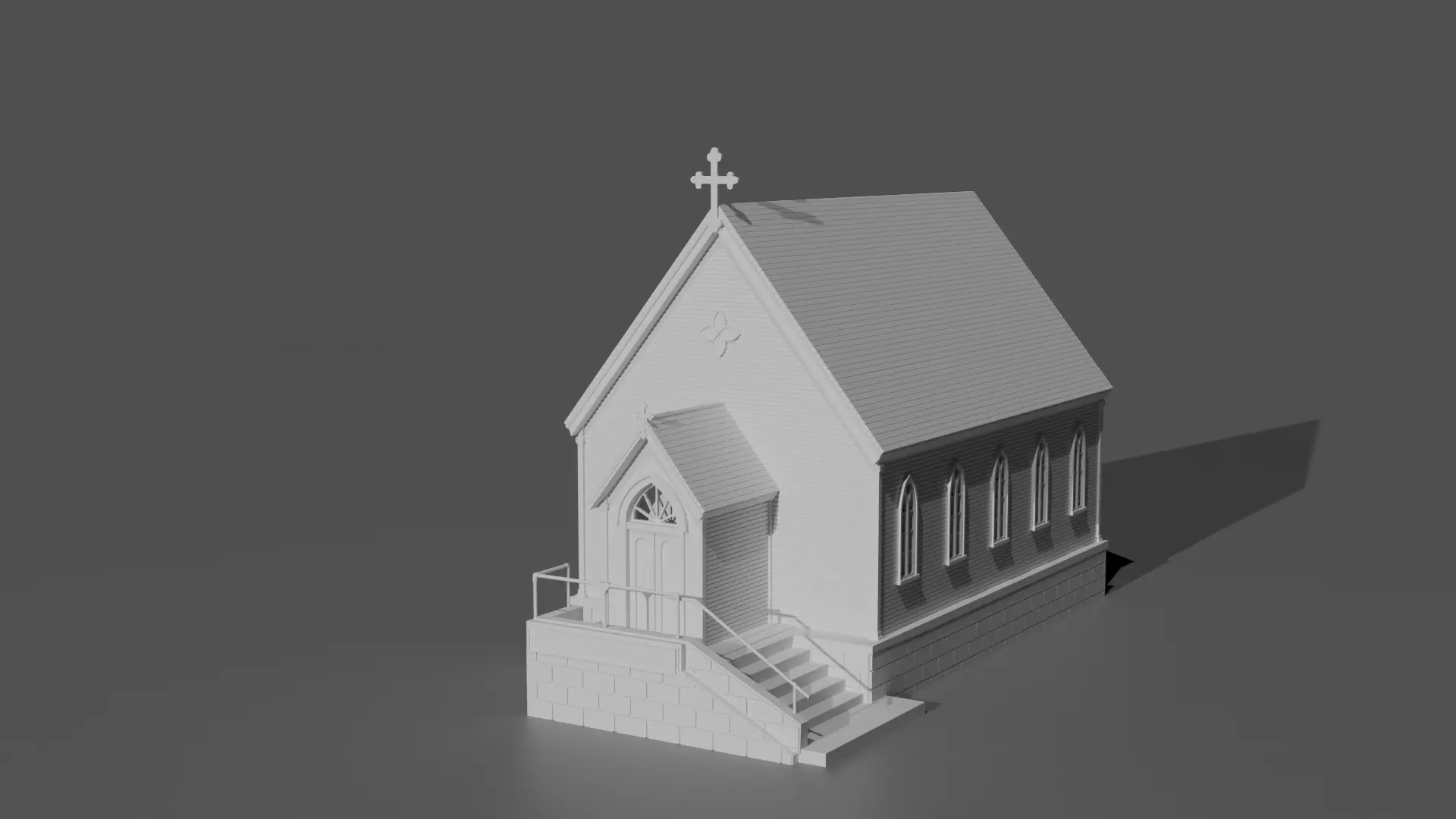 Historic Countryside Church Chapel Blender STL Game Ready 3D print model_0