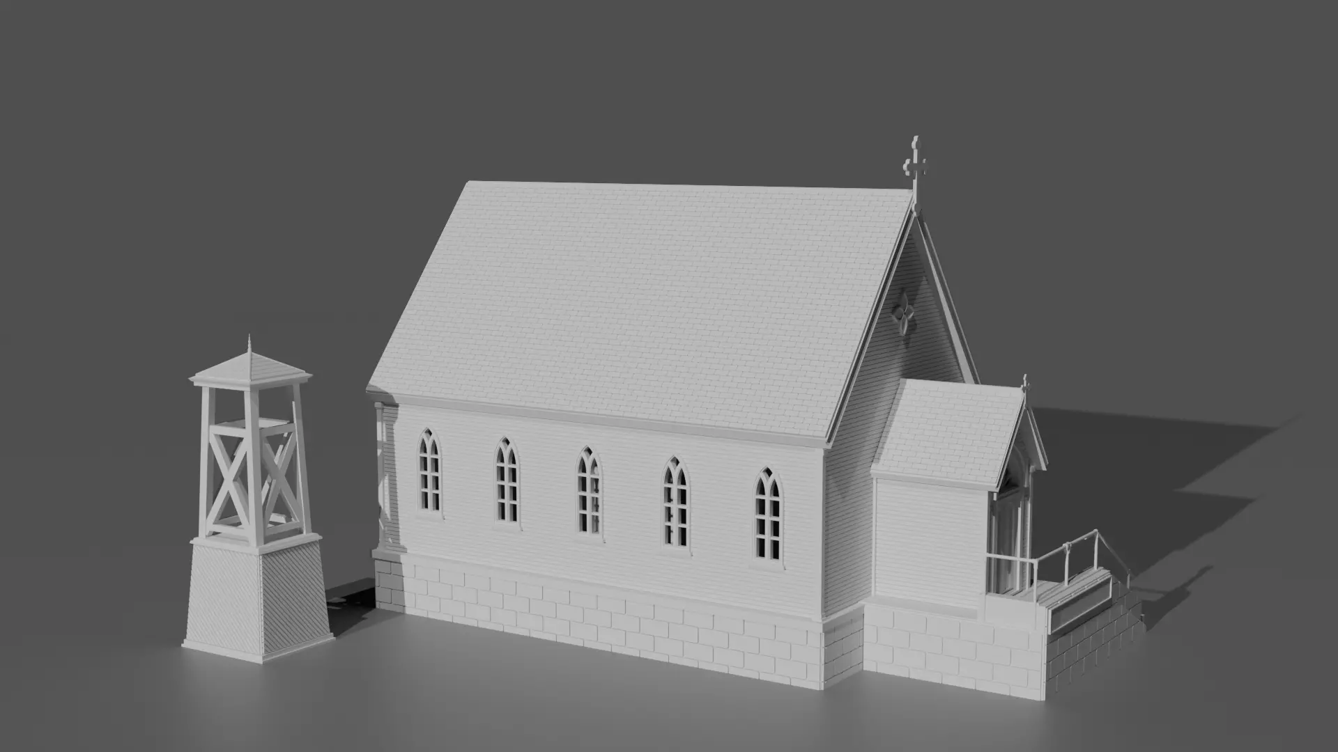 Historic Countryside Church Chapel Blender STL Game Ready 3D print model_2