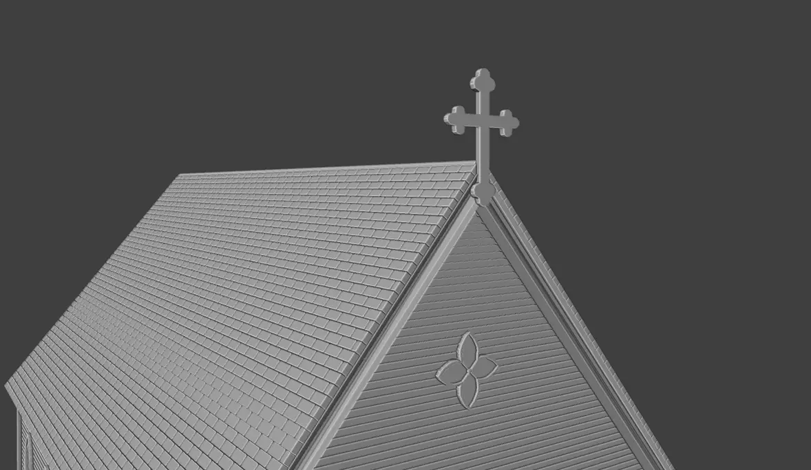 Historic Countryside Church Chapel Blender STL Game Ready 3D print model_11