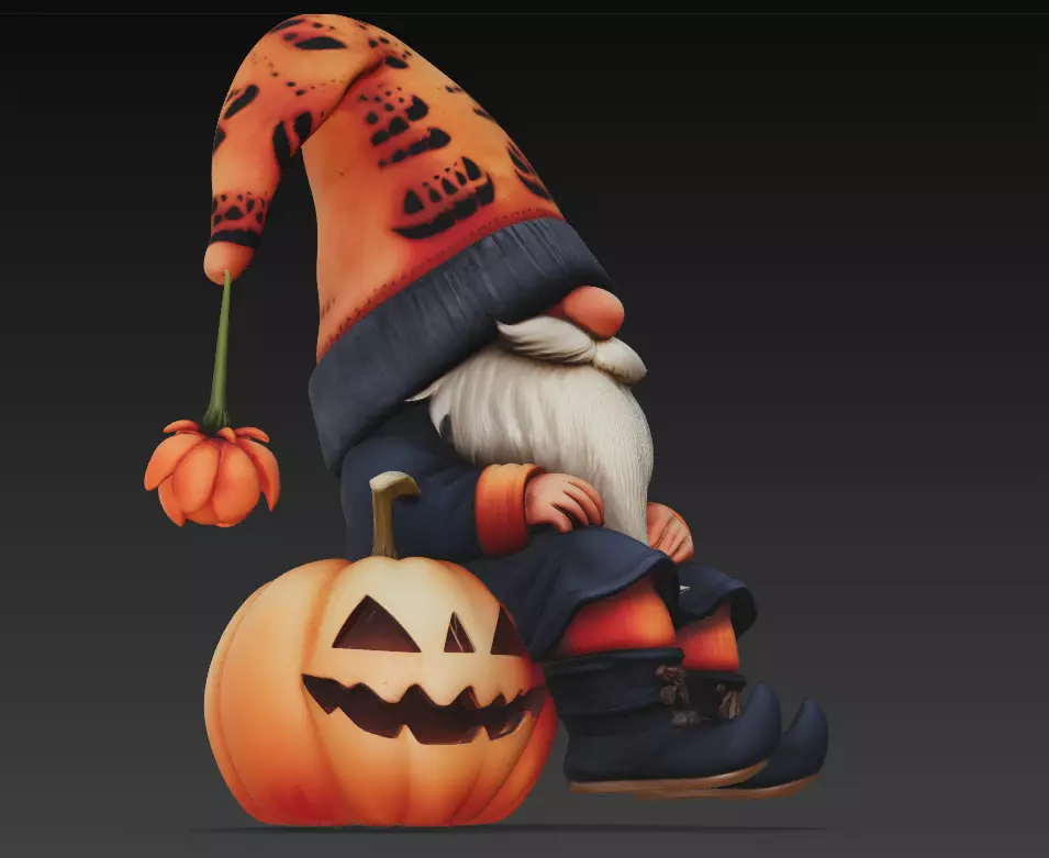 Pumpkin Gnome - Cozy Halloween 3D Model 3D print model_7