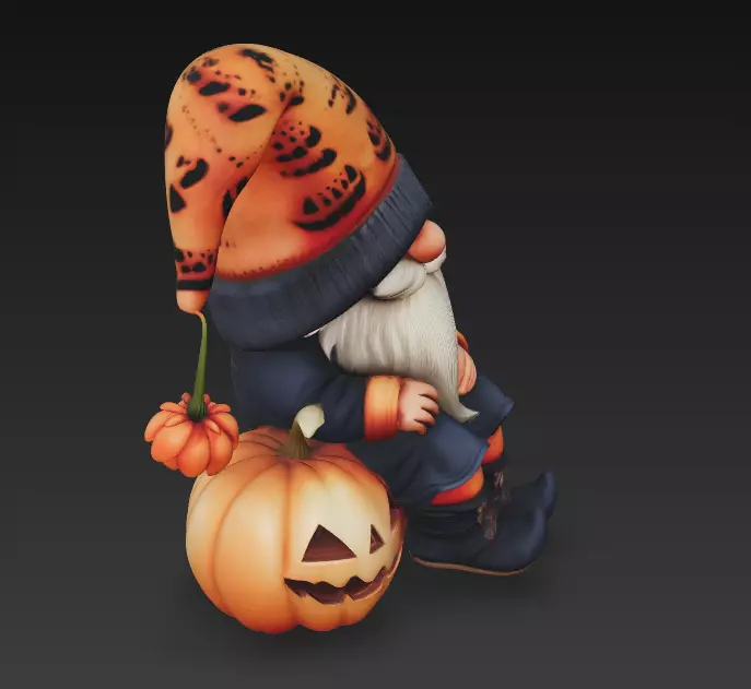 Pumpkin Gnome - Cozy Halloween 3D Model 3D print model_8