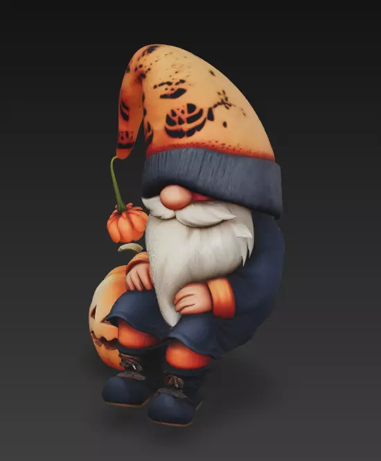 Pumpkin Gnome - Cozy Halloween 3D Model 3D print model_9