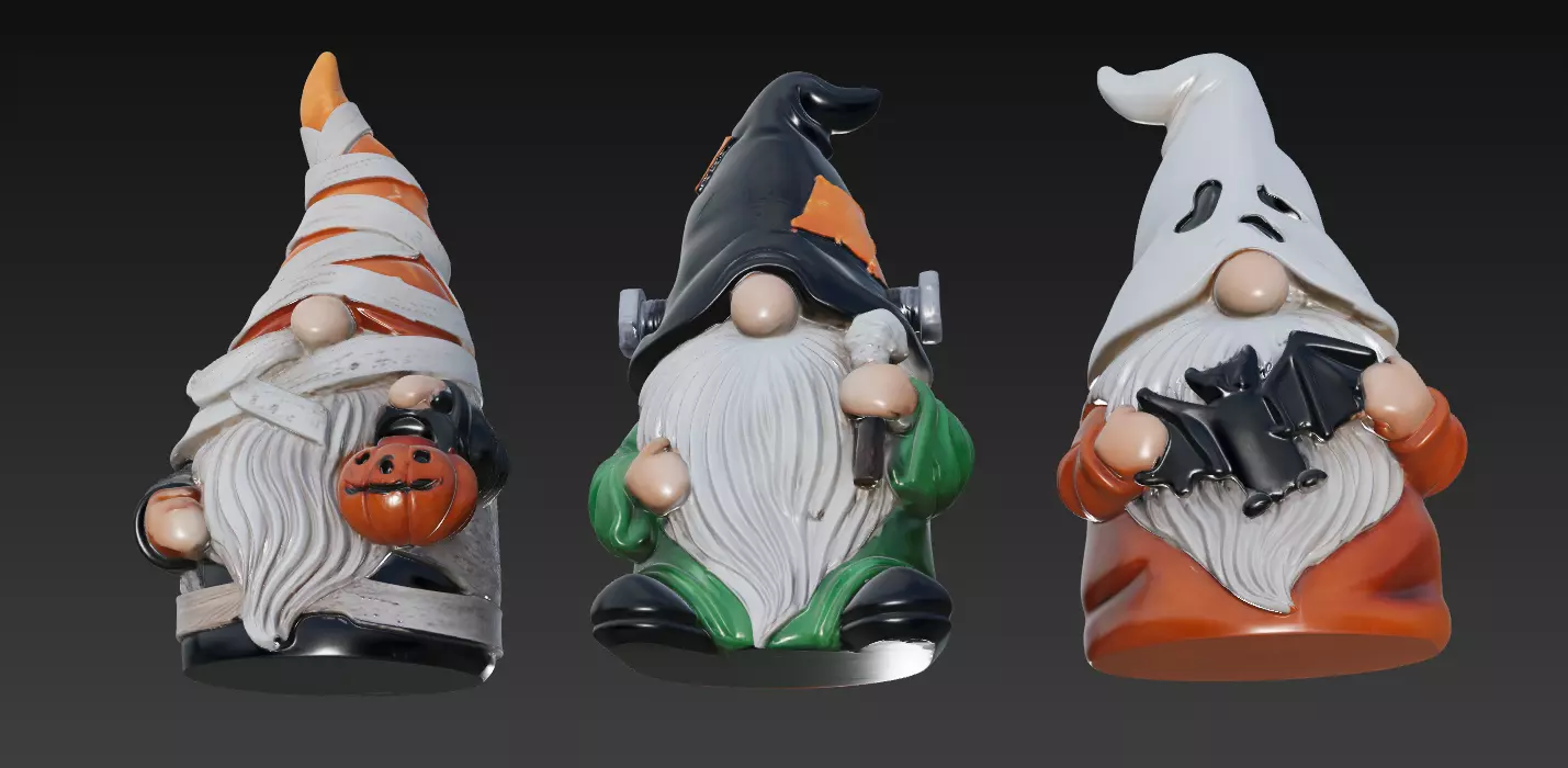 Halloween Gnome Trio - Stylized 3D Figures 3D print model_1