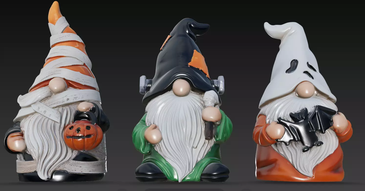 Halloween Gnome Trio - Stylized 3D Figures 3D print model_0