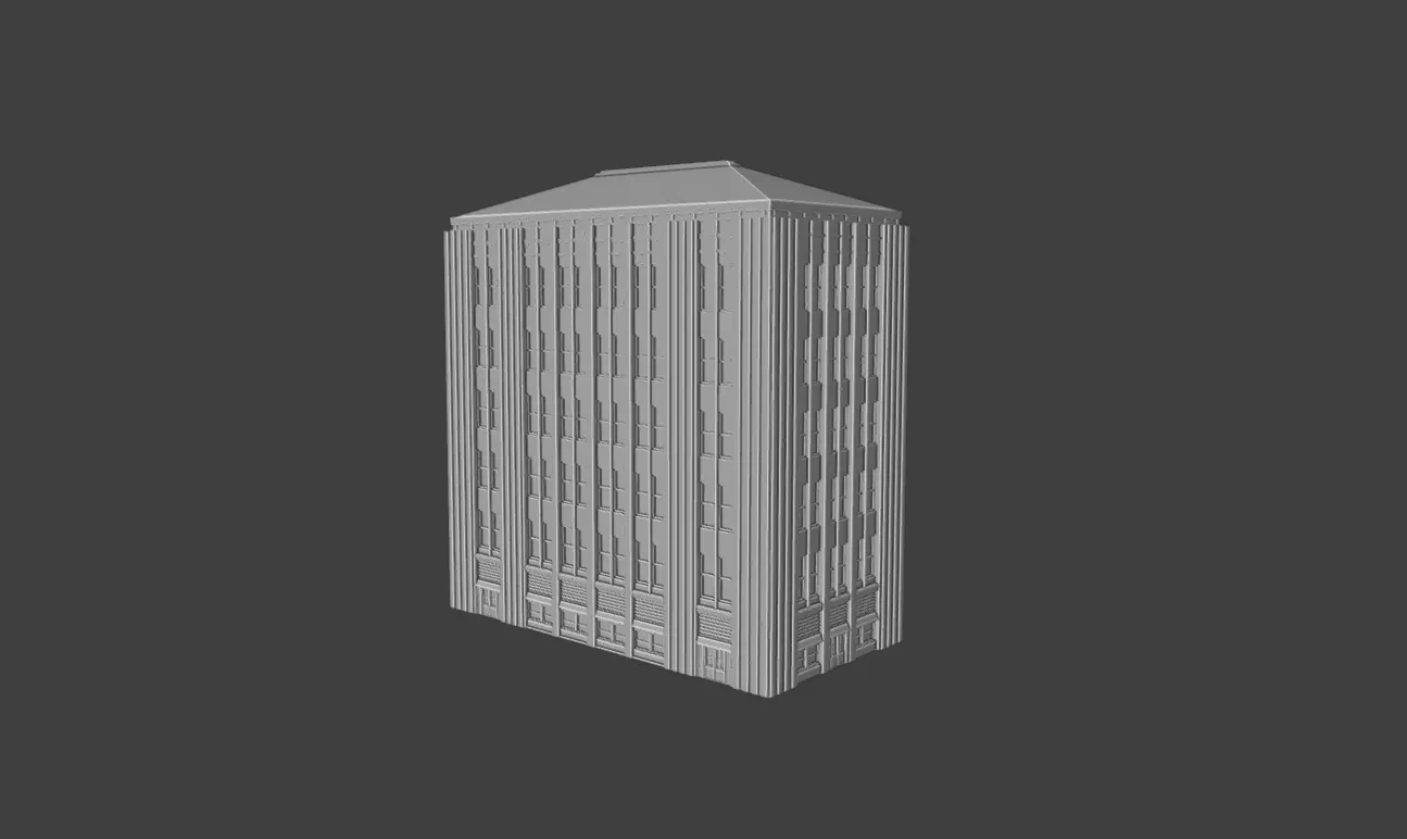 Art Deco Office Tower Low Poly City Building Game Ready 3D print model_3