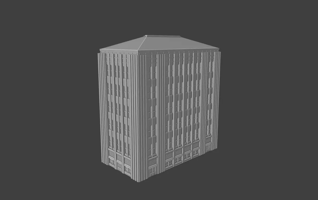 Art Deco Office Tower Low Poly City Building Game Ready 3D print model_2