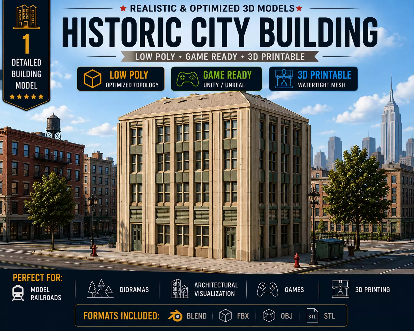 City Office Building Low Poly Game Ready 3D print model