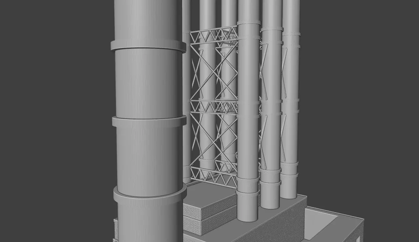 Historic Brick Power Plant Industrial Steam Factory Game Ready 3D print model_21