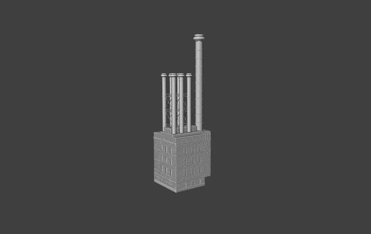 Historic Brick Power Plant Industrial Steam Factory Game Ready 3D print model_7