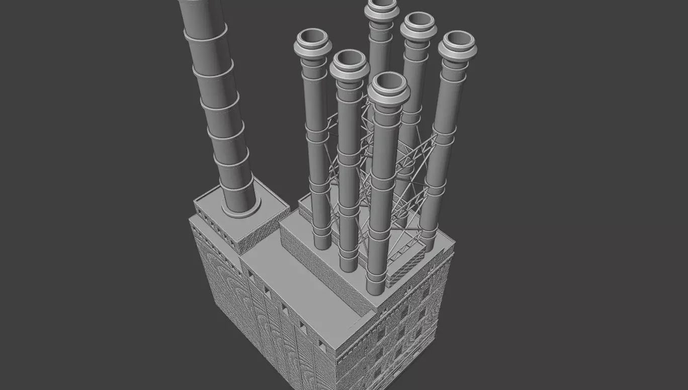 Historic Brick Power Plant Industrial Steam Factory Game Ready 3D print model_25