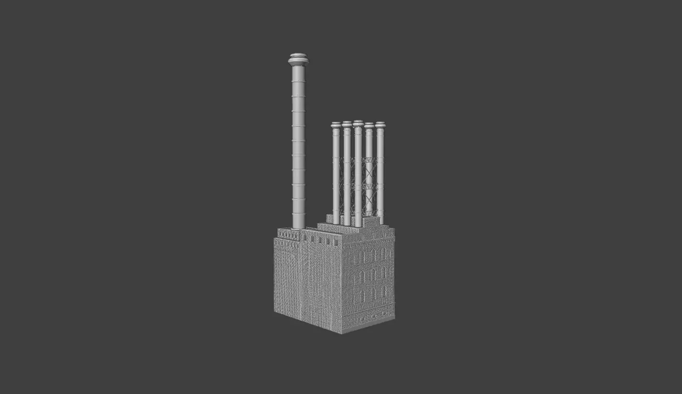 Historic Brick Power Plant Industrial Steam Factory Game Ready 3D print model_9