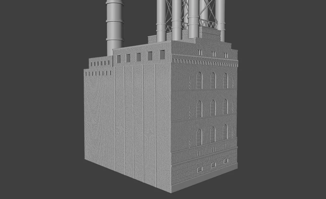 Historic Brick Power Plant Industrial Steam Factory Game Ready 3D print model_10